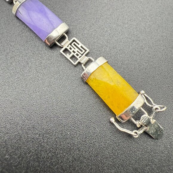 Multi-Stone 18K Gold Plated Bracelet With Chinese Symbols & Polished Natural Gem - Picture 2 of 12